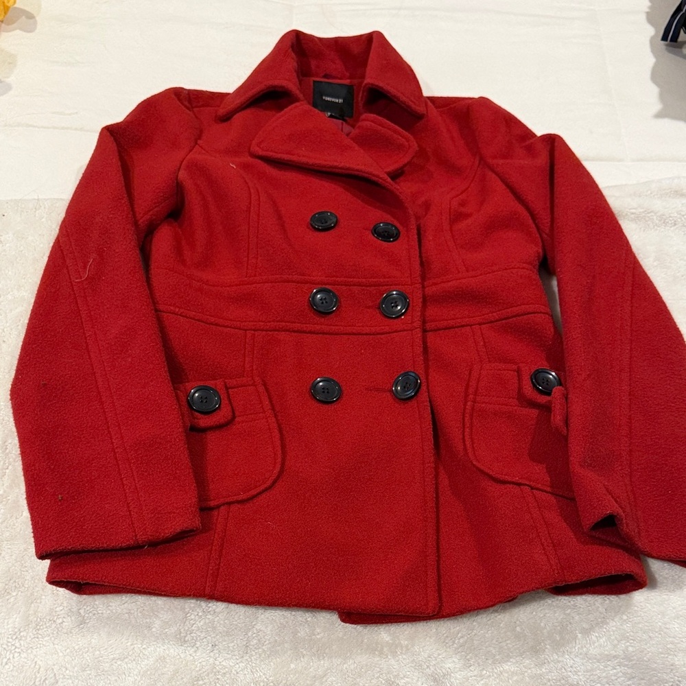 Forever 21 Bold Red Pea Coat
